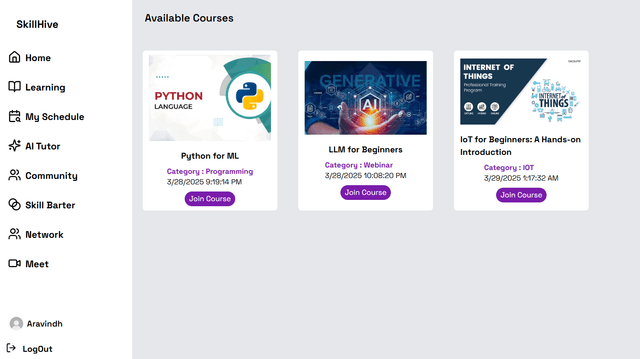 SkillHive is a skill-sharing platform designed for instructors and learners to connect, share knowledge, and grow together.