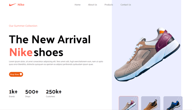 Nike Landing Page featuring product sections, reviews, and more.