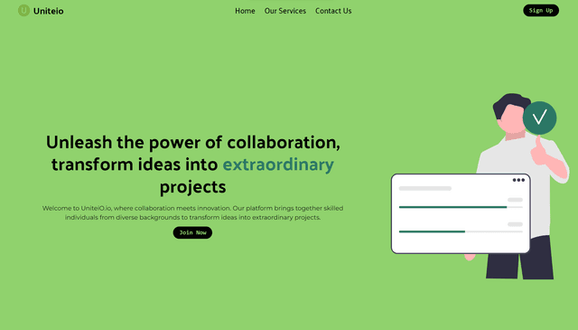 Responsive Landing Page for Uniteio WebPage using TailwindCSS, React, and Vite.js.