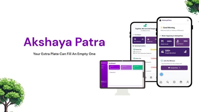 AkshyaPatra is a Food Distribution App Connects NGO and Food Donors to Distribute Surplus
Foods From Events , Hotels etc..,